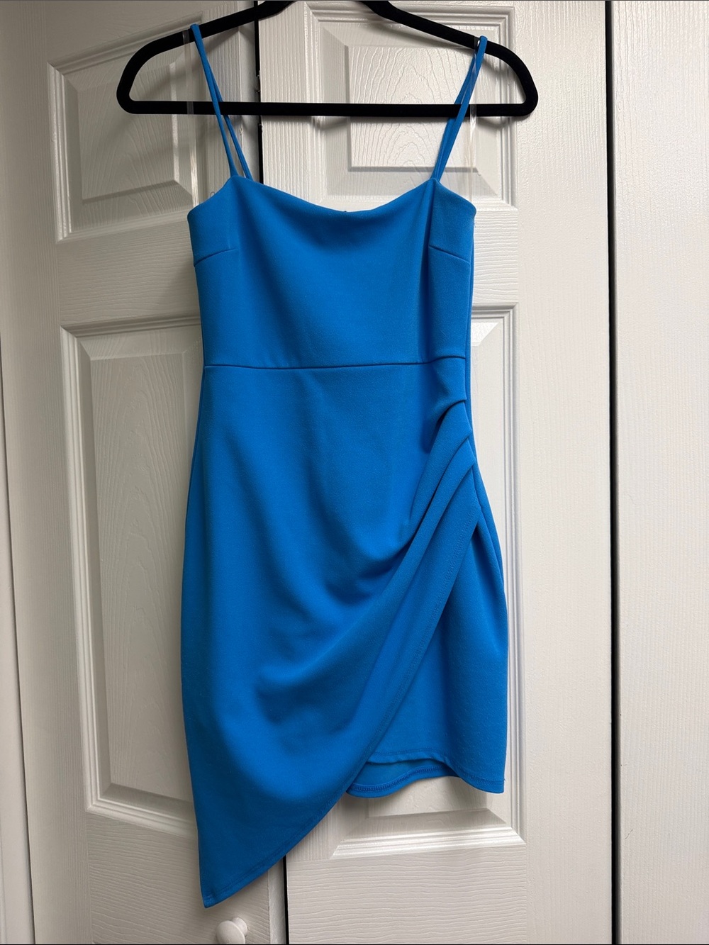 Juniors Blue Spaghetti Strap Draped Mini Dress